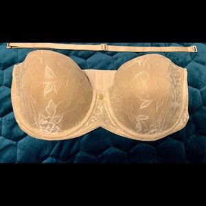 NWOT Natori Calais strapless bra Cafe/Nude 32D